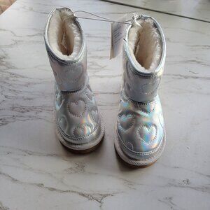 *NEW* Sz. 8 Toddler Girls - Silver Shiny Faux-Fur Lined Boots